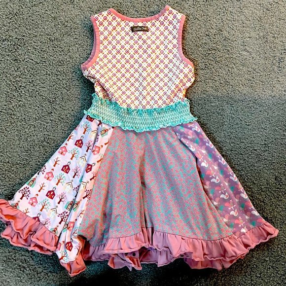 Matilda Jane Pink Block Multi Print Sleeveless Royalty Knit Dress - EUC-Girls 6 - Picture 5 of 8